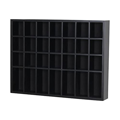 Black Shot Glass Display Case 18" x13" Solid Wood Wall Mounted Collection Cabinet 28 Slots Small Curio Cabinet Rack (No Door) - color: Black