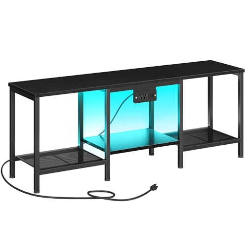 HOOBRO TV Stand with Charging Station to 55 Inches, LED Entertainment Center, Media TV Console Table with Open Storage Shelving for Living Room, Bedroom, Black BB122UDDS01 - color: Black