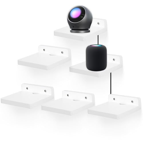 Small Floating Shelf for Wall,5 Inch Wooden Wall Shelf Set of 6,Mini Speaker, Baby Monitor,Cameras，Figurines Display Stand, for Bedroom, Gaming Room, Living Room, Bathroom, Office(White) - color: White, size: 6 Pcs