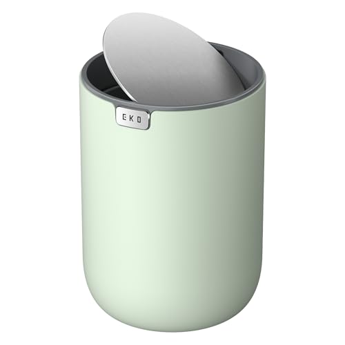 EKO Fandy 0.58 Gal/2.2L Mini Trash Can with Lid, Swing-Top Desktop Trash Can for Bathroom, Countertop, Vanity, Desk or Office, Small Garbage Bin (Sage) - color: Sage, size: 2.2 Liters