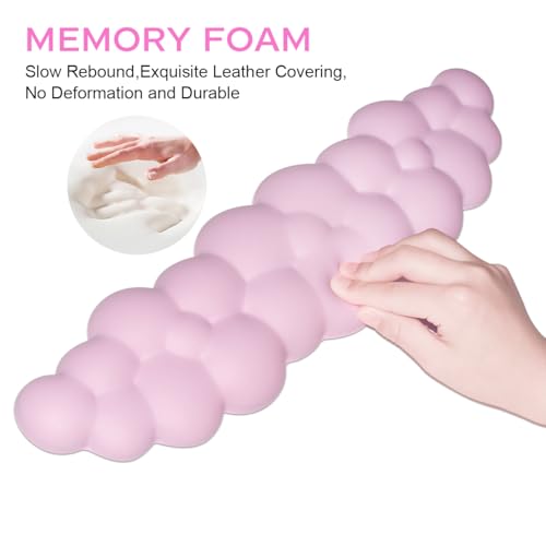 JIKIOU Upgrade Leather Cloud Keyboard Wrist Rest, Cloud Wrist Rest with Non-Slip PU Base, Comfortable Memory Foam Wrist Rest for Computer Laptop Mac Gaming Office and Pain Relief Christmas Wish Gift - color: 05pink With Lilac