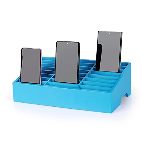 24-Grid Wooden Cell Phone Holder Desktop Organizer Storage Box for Classroom Office (Blue 24-Grid) - size: Blue 24-Grid