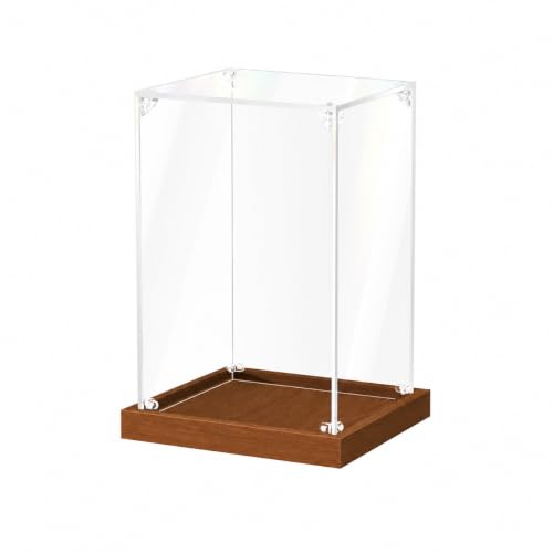 JUJOMAT Acrylic Display Case for Collectibles Clear Acrylic Display Box for Lego Action Figures Doll Hobby, Dustproof Stackable Storage Case, Assembly Required, Walnut Base (8 x 8 x 12 inches) - color: Walnut, size: 8 x 8 x 12 inches