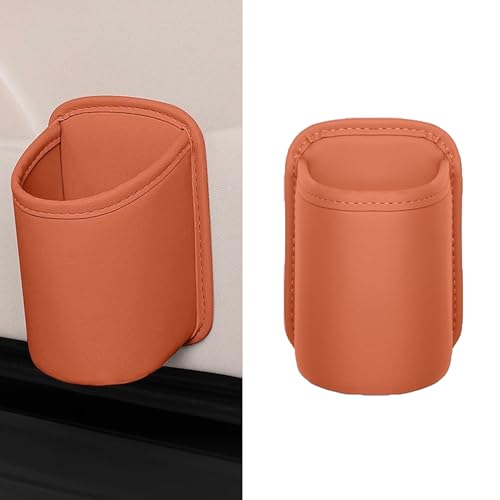 Car Door Cup Holder, Leather Clip On Backseat Pocket Beverage Holder, Waterproof Scratch-Resistant Vehicle Window Cup Holder, Multifunctional Storage for Water Cup Phone Change (Orange) - color: Orange