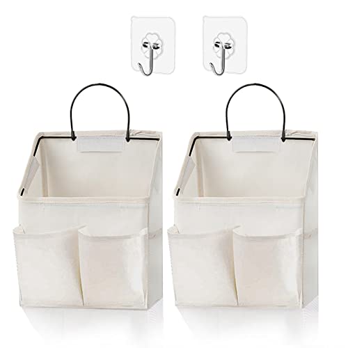 2 Pack Wall Hanging Storage Basket,Wall Hanging Organizer Bags with Pockets, Wall organizer Storage for Dormitory Bathroom Bedroom Kitchen(White-upgraded) - color: White(2 Pcs)