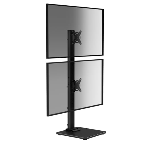 Suptek Dual Monitor Stand with Base- Vertical Stack Screen Free-Standing Monitor Riser Fits Two 13 to 36Inch Screen with Swivel, Tilt, Height Adjustable,50,75 and 100mm Vesa Base Stand - size: 13-36in(dual)