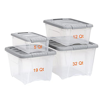 Amazon Basics Plastic Storage Containers with Secure Latching Lids, Stackable Organization Bins, Clear/Grey, 5 Quart, Set of 10 - size: 5 Qt. - 10 Pack