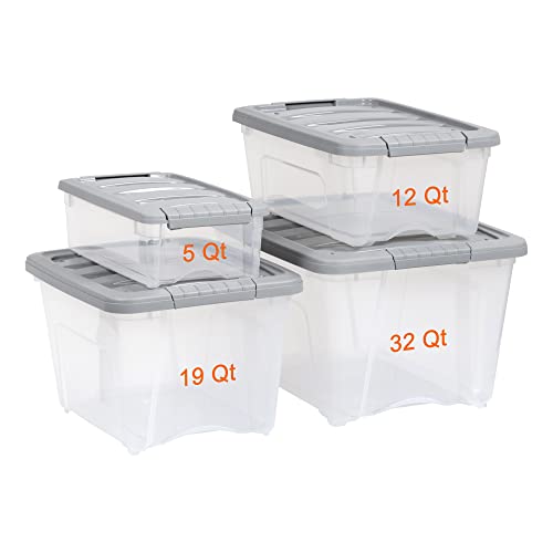 Amazon Basics Plastic Storage Containers with Secure Latching Lids, Stackable Organization Bins, Clear/Grey, 19 Quart, Set of 6 - size: 19 Qt. - 6 Pack