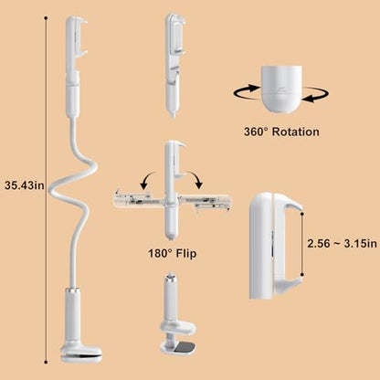 Gooseneck Phone Holder for Bed, Flexible Long Arm Cell Phone Stand with Clamp Mount, 900°Rotation Overhead Phone Mount for Bedside,Headboard,Desk, Universal for 4-7" Phone (35.43 Inches Length) - size: 35.43 Inches Length