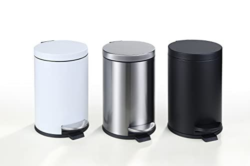 SunnyPoint 4.5 Liter(1.2 Gallon) Small Round Trash Can with Plastic Inner Bucket; Bathroom, Office, Kitchen and Bedroom Step On and Slow Close (BLK) - color: BLK, size: Small