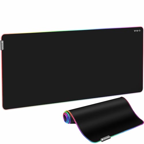 VIVO Large 60 x 30 inch Full Size Desk Pad with RGB Lighting for Office Ambience and Immersive Gaming, Oversized Mouse Pad Table Top Cover, 12 Color Modes, Non-Slip Base, Black, DESK-PAD60-30 - size: 60" x 30"