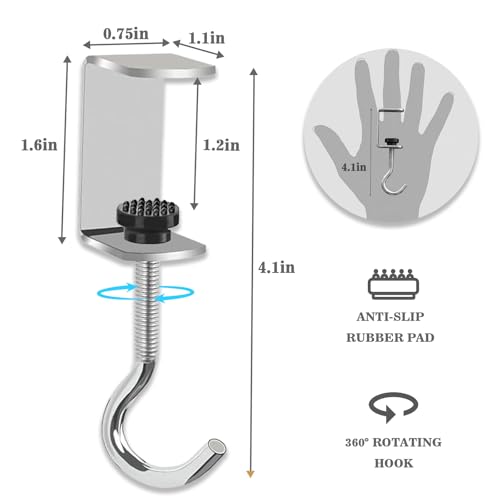 Adjustable Metal Table Hooks for Hanging Purses and Headphones on the Desk at Home and Office, 8-Pack - size: 8 Pack