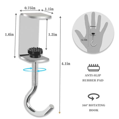 Adjustable Metal Table Hooks for Hanging Purses and Headphones on the Desk at Home and Office, 8-Pack - size: 8 Pack