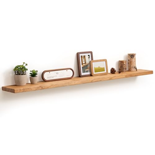 Fun Memories 55 Inch Floating Shelves for Wall, Solid Elm Wood Wall Shelf for Home Decor, Heavy-Duty Hardwood Floating Shelf for Bedroom, Bathroom, Living Room, Set of 1 - color: Usa-sourced Elm Wood, size: 55"W x 6.7"D