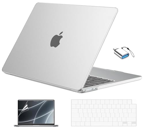 EooCoo Compatible with MacBook Air 13 inch Case M5 2026-2022 M4 M3 M2 Model A3449 A3240 A3113 A2681, Mac Air 13.6 inch Hard Shell & Keyboard Cover & Screen Film & Type-C, Frost Clear - color: Original Clear