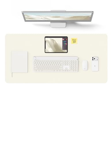 YSAGi Leather Desk Protector, Office Mat, Large Mouse Mat, Non-Slip PU Leather Blotter, Laptop Desk, Waterproof Writing Pad for Office and Home (Cream, 35.4" x 17") - color: Cream, size: 35.4" x 17"