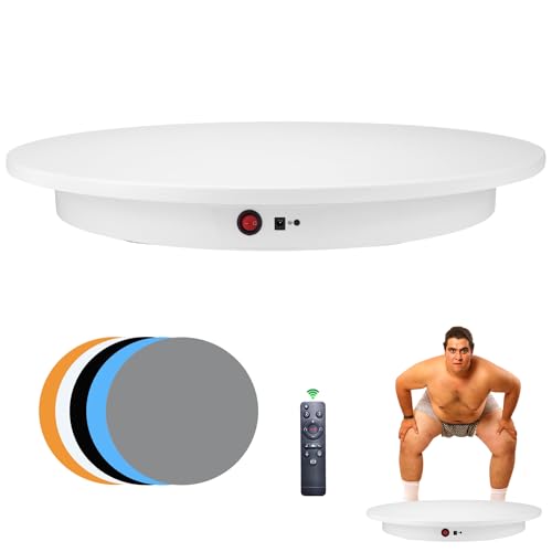 JAYEGT Electric Rotating Display Stand, 350-500 lbs Heavy Load , 360-Degree Motorized Rotating Turntable for Display, Live Streaming, Remote Control + 5 Colors Background (White/24 Inch/Dual Motors) - color: White, size: 24Inch