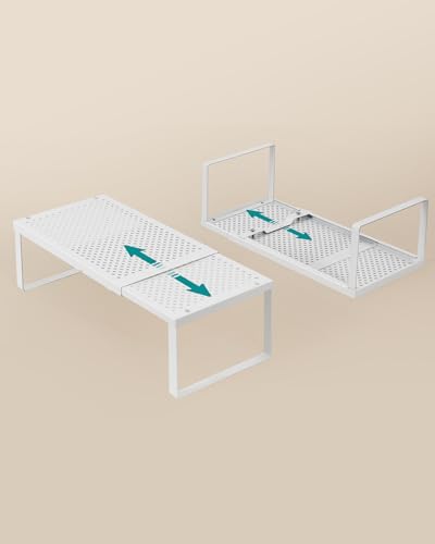 SONGMICS Spice Rack, Expandable Kitchen Countertop Shelf, Small Cupboard Organizer, Metal, Space-Saving Tabletop Shelf, Matte White UKCS007W01 - color: Matte White, size: Set of 1
