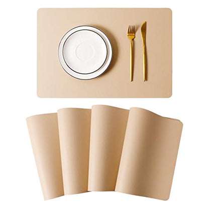 Wipeable Placemats Leather Table Mats Waterproof Heat-Resistant Easy to Clean for Dining Table Set Kitchen Table (4, Buff) - color: Buff, size: set of 4