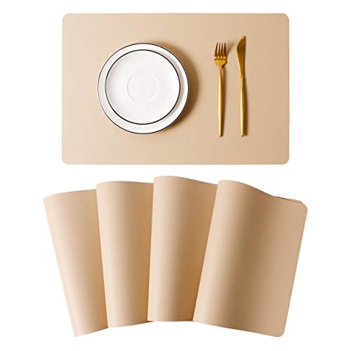 Wipeable Placemats Leather Table Mats Waterproof Heat-Resistant Easy to Clean for Dining Table Set Kitchen Table (4, Buff) - color: Buff, size: set of 4