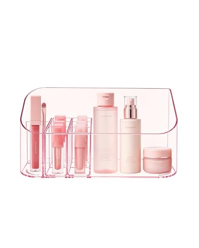 Makeup Tray Holder Organizer Cosmetic Display Case Tabletop Desktop Vanity Countertop Bathroom Wall Cabinet Medicine Storage Box 9 Dividers 2 Removable Women Ladies Girls Gifts Crystal Pink 1 PACK - color: Crystal Pink