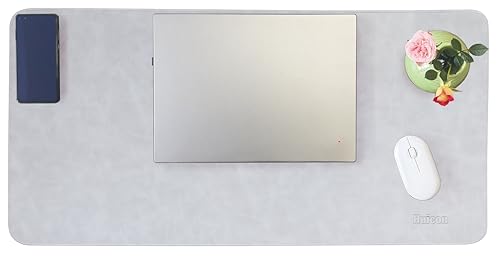Soft Anti-Curl Faux PU Desk Mat 31.5"x15.7", Waterproof Heat Safe Non-Slip Vintage Desk Pad, Stitched Edge Wipeable Tear Resistant Desktop Protector for Work from Home Office (Light Grey) - color: Light Grey, size: 31.5"x15.7"