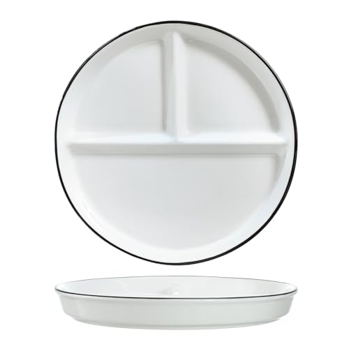SOCOSY Ceramic 3-Compartment Portion Control Plate Divided Dish Platters, Divided Dessert Plate Salad Plate Dinner Plate Snack Dishes, Appetizer Serving Trays, 1 PCS-White-8 Inch - color: White