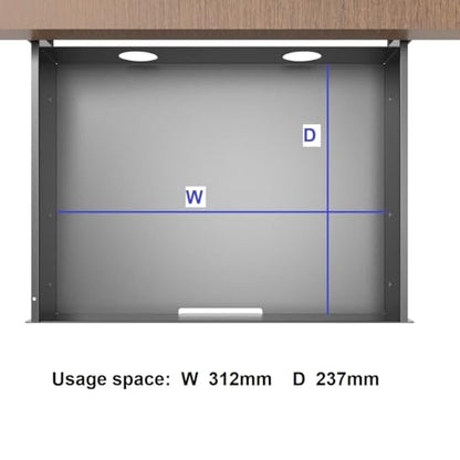 Under Desk Mounted Slide out Drawer, W 13.4" x D 9.3" Storage Organizer with Cable Management，Pull Out Add-On Storage for Office & Standing Desks with High Crossbar, Metal, Black (Medium)