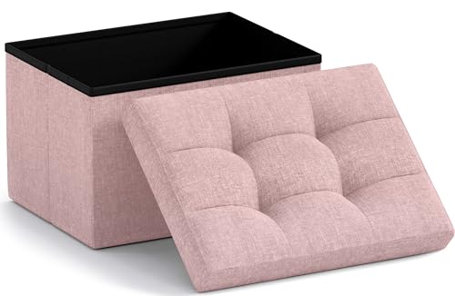 Ornavo Home Small Storage Ottoman Foldable Collapsible Rectangle Linen Ottoman Foot Rest Stool Seat, for Living Room, Bedroom, Home Office, Dorm - 12 x 16 x 12, Pink - color: Pink