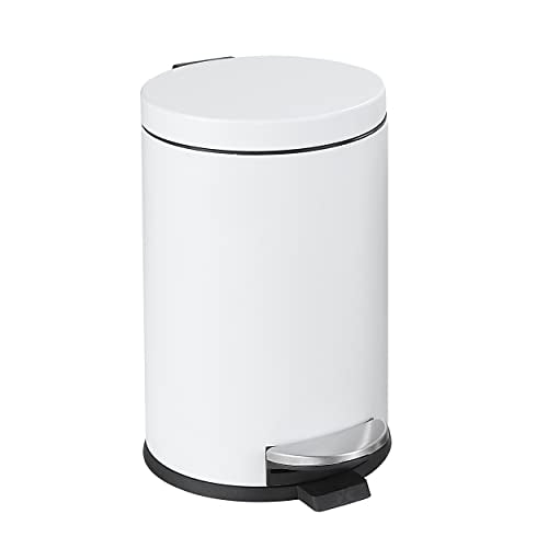 SunnyPoint 4.5 Liter(1.2 Gallon) Small Round Trash Can with Plastic Inner Bucket; Bathroom, Office, Kitchen and Bedroom Step On and Slow Close (WHT) - color: WHT, size: Small