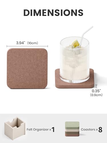 Fluxynara Felt Coasters for Drinks, Set of 8 Absorbent Coasters with Holder, Heat-Resistant & Reusable Square Design for Coffee Table & Living Room, 3.94 Inch, Boho - color: Boho, size: Square - 8 Count