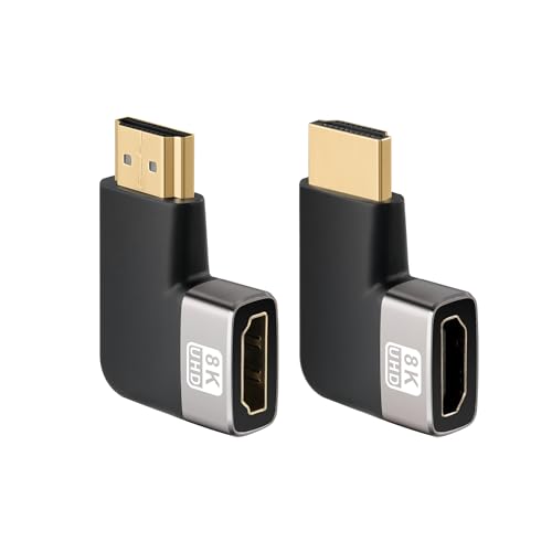 8K HDMI Flat 90 Degree and 270 Degree Gold Plated Adapter 2 Pack, Right Angle HDMI Male to Female Vertical Flat Adapter HDMI L Shape Extender, Supports 8K@60Hz，4K@120Hz, for HDTV, Xbox One - color: (Left & Right) 90 Degree HDMI Male to Female, size: 2 Pac