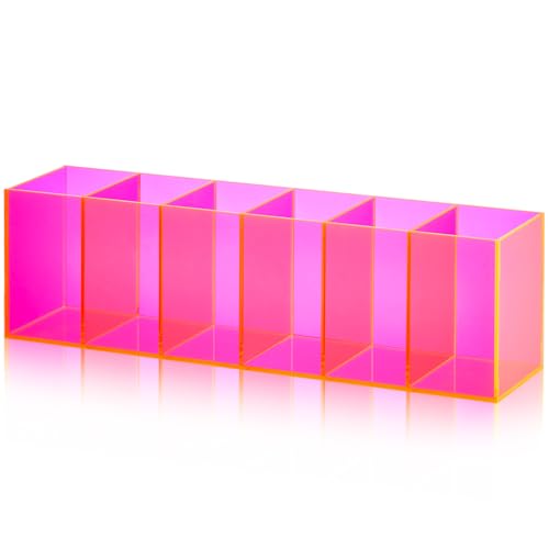 Jetec Acrylic Pen Holder 6 Compartments Makeup Brush Stationery Organizer Pencil Holder for Desk Accessories, Cosmetic Brushes, Dorm, Home, Bathroom, Kitchen, Office Supplies(Neon Pink) - color: Neon Pink