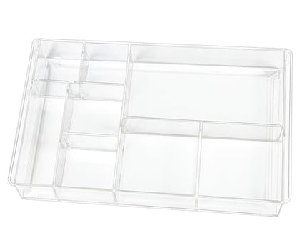 ZEXALOR 8-Section Clear Drawer Organizer, Large Acrylic Drawer Divider Tray for Desk,Bathroom,Office Makeup,Junk, Plastic Drawers Organizer 13.7" x 8.7" x 2" (8-Section)