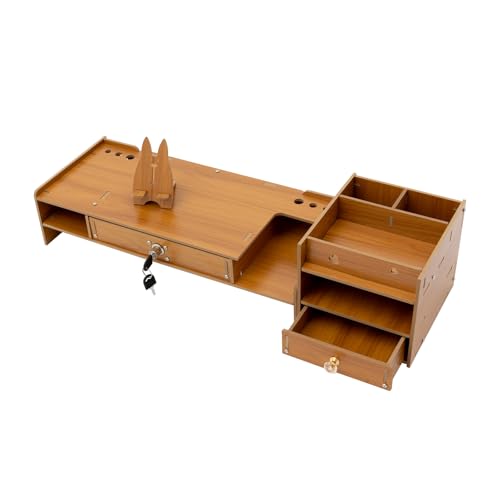 Computer Monitor Stand, Computer Rack with Drawers, Two top Platforms Desk Organizer Monitor Stand with Extra Large Storage Desktop Computer Stand for PC, Laptop, Printer, Screen, TV (04) - size: 04