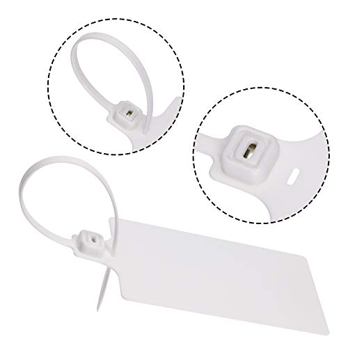 Mini Skater Large Plastic Parcel Label Tags Self Locking Nylon Writable Marker Ties Luggage Identification Tag Cable Cord Organizing Consignment Tags with Sticky Label (White,25Pcs)