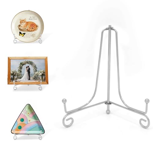 Iron Plate Stands for Display,Foldable Book Holder & Easel Stand for Sign, Versatile Poster Stand and Small Plate Stand for Home Decor, Art, Photo Frame, Card, Crystal Display (Silver, 6 inch (4Pcs)) - color: Silver, size: 6 inch (4Pcs)