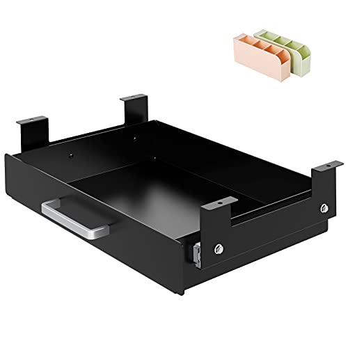 Gome Under Desk Pull-Out Drawer - Storage Organizer Office Mounted, Easy Slide-Out Pencil Drawer for Space Saving, Ideal for Sit-Stand Workstation with 1.2" High Crosspiece - color: Black, size: With 1.2" crosspiece