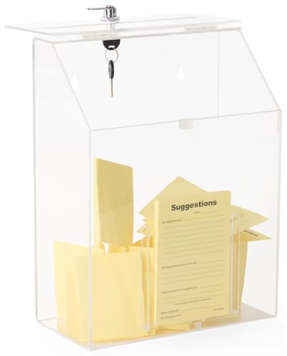Displays2go Locking Clear Acrylic Suggestion Box with 1 Front Pocket (SMPP1PKCLE)