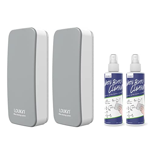 loukin 2 Pack Magnetic Dry Erase Eraser, Whiteboard Eraser, Glass Board Remover, 3.4 fl oz Whiteboard Cleaner * 2 Included, for Classroom, Home and Office Use (Grey) - color: Grey-2 Packs