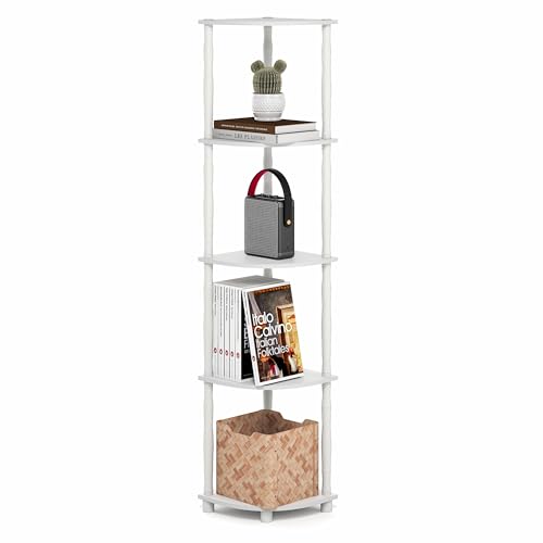 Furinno Turn-N-Tube Storage Shelves, 5-Tier Open Frame Book Shelf, Standing Corner Shelf, Toolless Open Shelves, Classic Tubes, for Organization and Storage, Living Room, Home Office, White - color: White/White, size: 5-Tier Classic Tube