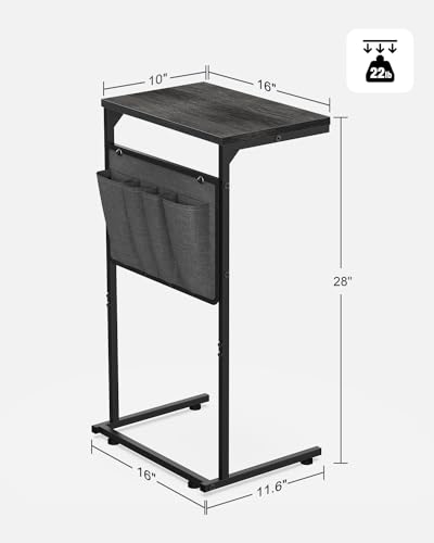 Vantic C Shaped End Table, Small Side Table for Couch and Recliner, Slide Under Sofa Tray Desk with Storage Bag for Living Room and Bedroom, Deep Grey - color: Deep Gray
