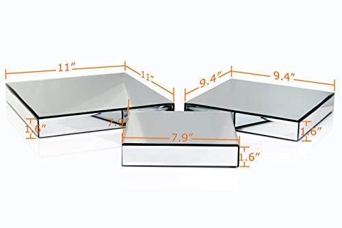 GIMORRTO Mirror Display Riser Stands 3 Set, Glam Accent Table Display Platform for Decorative Pieces, Mirrored Showpeice 3Pack, Centerpiece Displayer (Square 3PC)