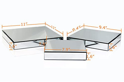 GIMORRTO Mirror Display Riser Stands 3 Set, Glam Accent Table Display Platform for Decorative Pieces, Mirrored Showpeice 3Pack, Centerpiece Displayer (Square 3PC)