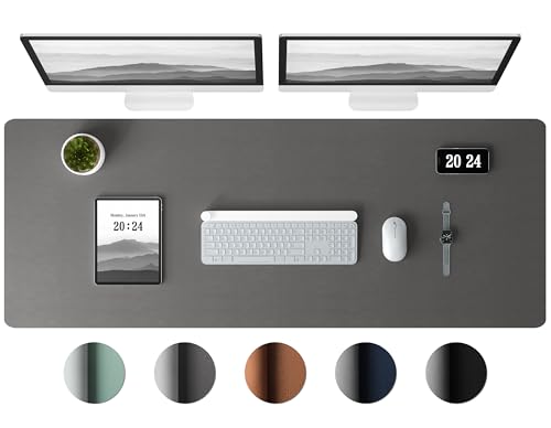 Aothia Leather Desk Pad Protector - Large Mouse Pad, Office Desk Mat, Non-Slip PU Leather Desk Blotter, Laptop Desk Pad, Waterproof Desk Writing Pad for Office and Home (Gray, 38" x 13.7") - color: Gray, size: 38" x 13.7"