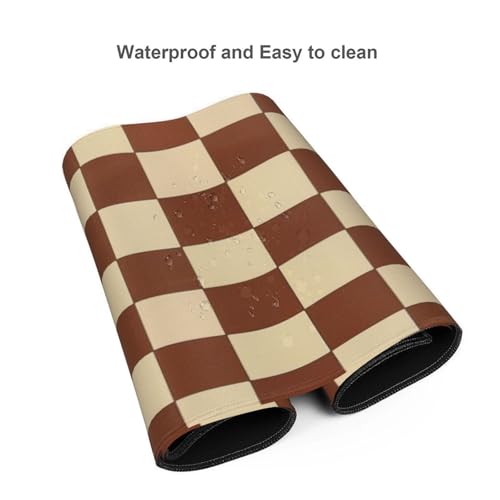 Brown Beige Checkered Mouse Pad Large Desk Mat for Keyboard and Mouse Non-Slip Gaming Mousepad Office Desk Accessories for Computer 35.4x15.7Inch - color: Brown Beige Checkered