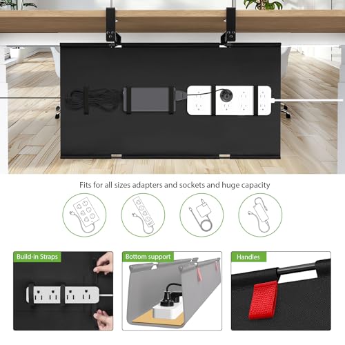 KEEGH No Drill Under Desk Cable Management Tray - 28" Cord Management Under Desk - Clamp/Screw Mount - Support Upto 70lbs - Fabric Wire Management - Gaming/PC Cable Tray Cord Hiders for Office/Home - color: Black, size: Regular (28 Inch)