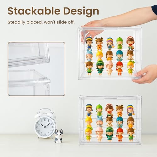 2-Pack Acrylic Display Case for Collectibles, Modular 3-Tier Clear Display Box with Magnetic Door, Stackable Figure Cabinet for Blind Box, Mini Figures, Vinyl Figures & 1:24 Diecast Cars - size: Medium