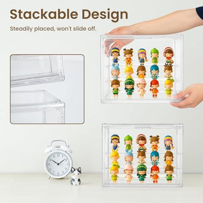 2-Pack Acrylic Display Case for Collectibles, Modular 3-Tier Clear Display Box with Magnetic Door, Stackable Figure Cabinet for Blind Box, Mini Figures, Vinyl Figures & 1:24 Diecast Cars - size: Medium