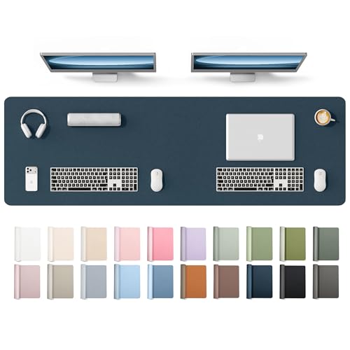 YSAGi Leather Desk Protector, Office Mat, Large Mouse Mat, Non-Slip PU Leather Blotter, Laptop Desk Mat, Waterproof Writing Pad for Office and Home(Dark Blue, 63" x 17.2") - color: Dark Blue, size: 63" x 17.2"